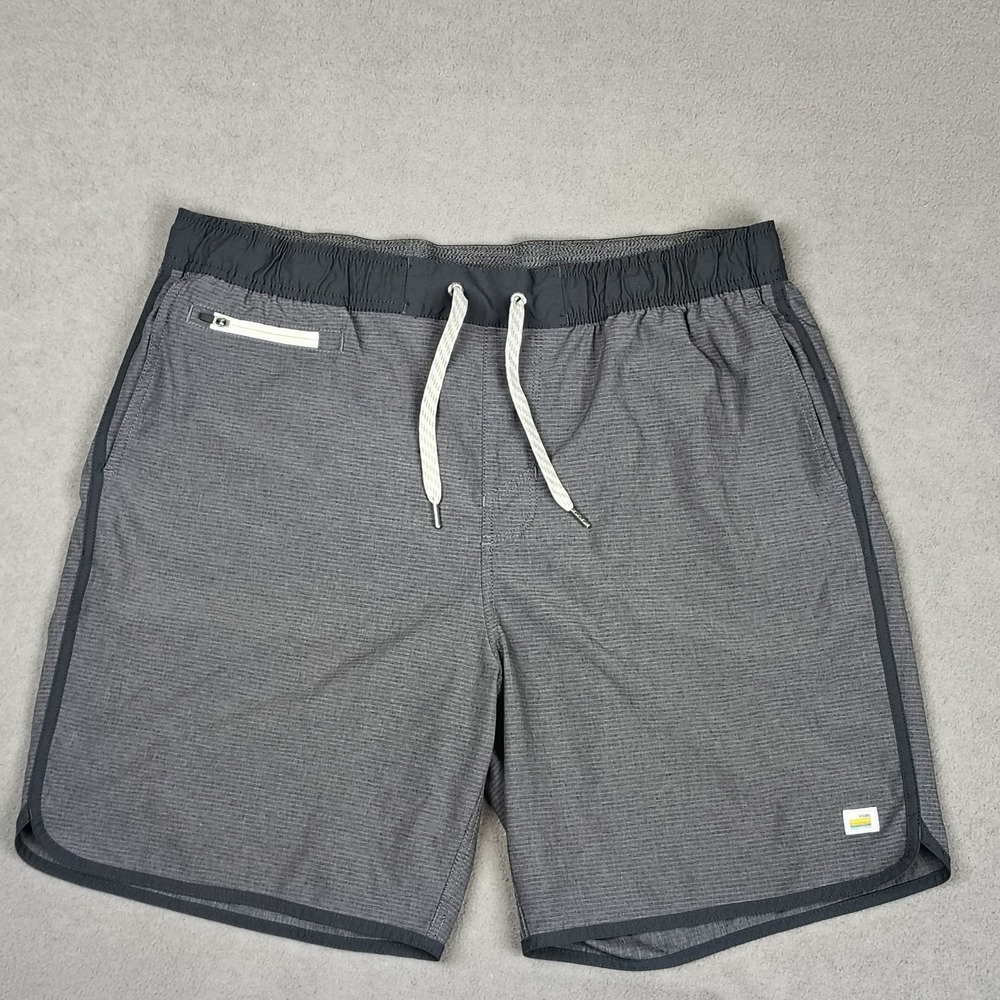 Vuori Banks Shorts Men XL Gray Black Drawstring Gym Swim Trunks Zip Pockets EC